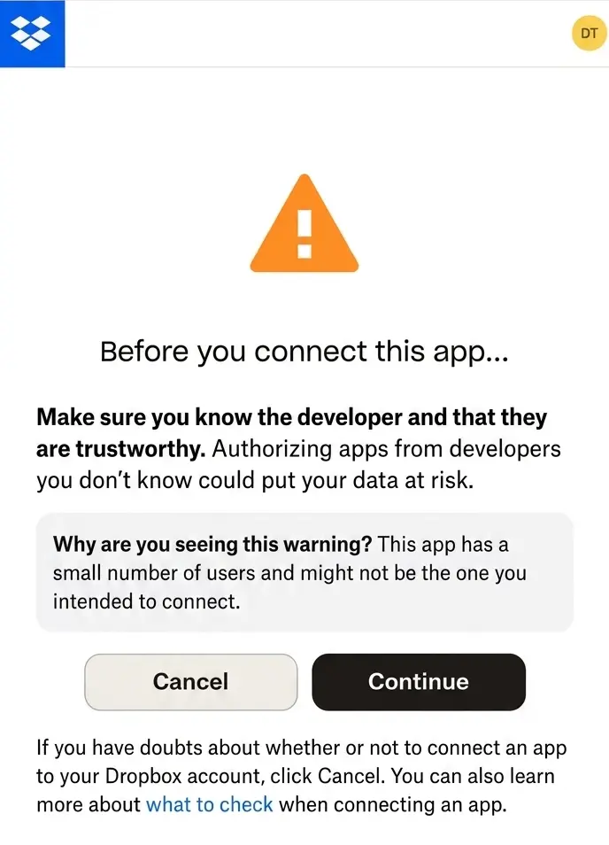 Dropbox app connection.