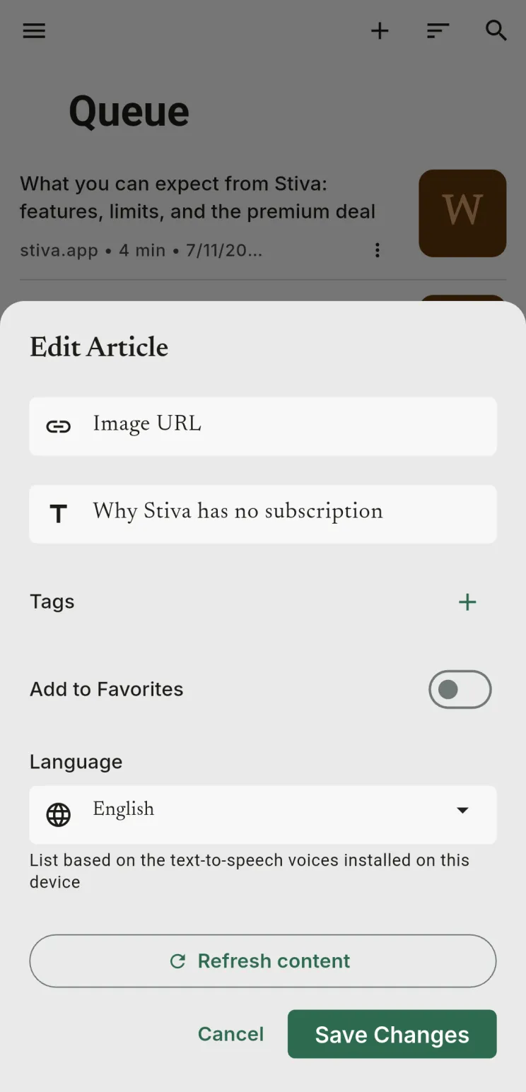 The Language field in the link editor.
